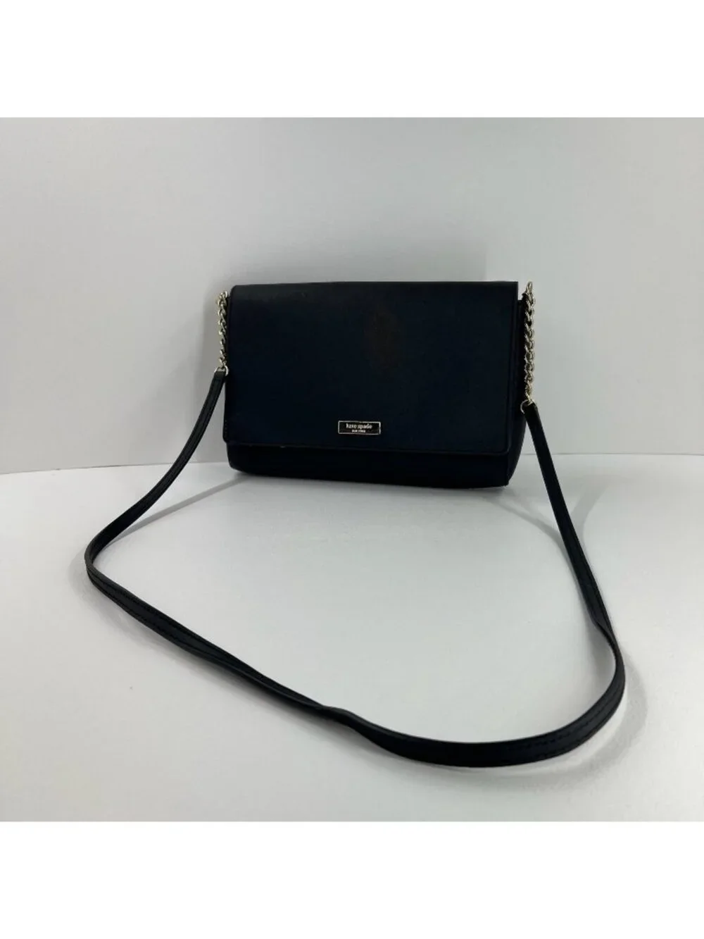 Kate Spade Tilden Place Alek Crossbody Bag Womens Saffiano Leather Chain Black